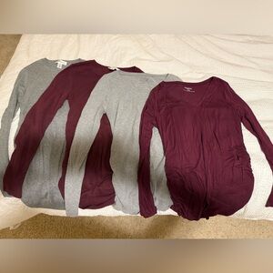 Moussy Burgundy and Gray Long Sleeve Tops